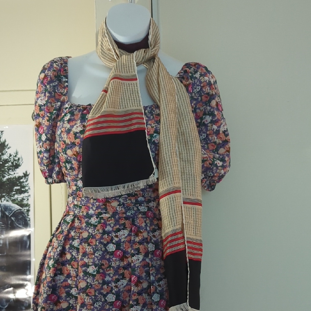 Vintage 100% Silk Striped Scarf Made In Switzerland